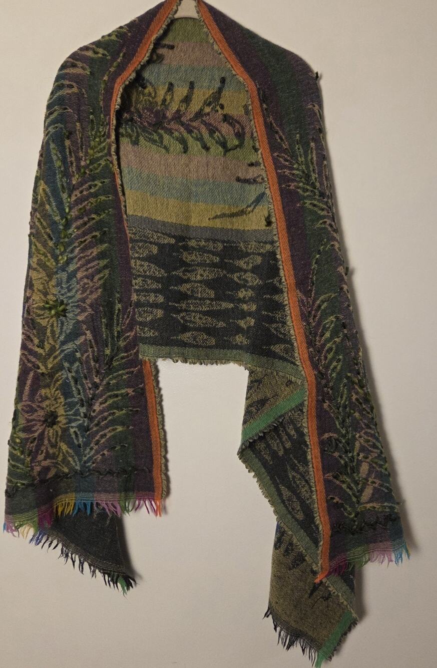 Jain Shawls Wool Blend Boho Embroidered Floral Fringe Wrap Scarf Shawl 72x24